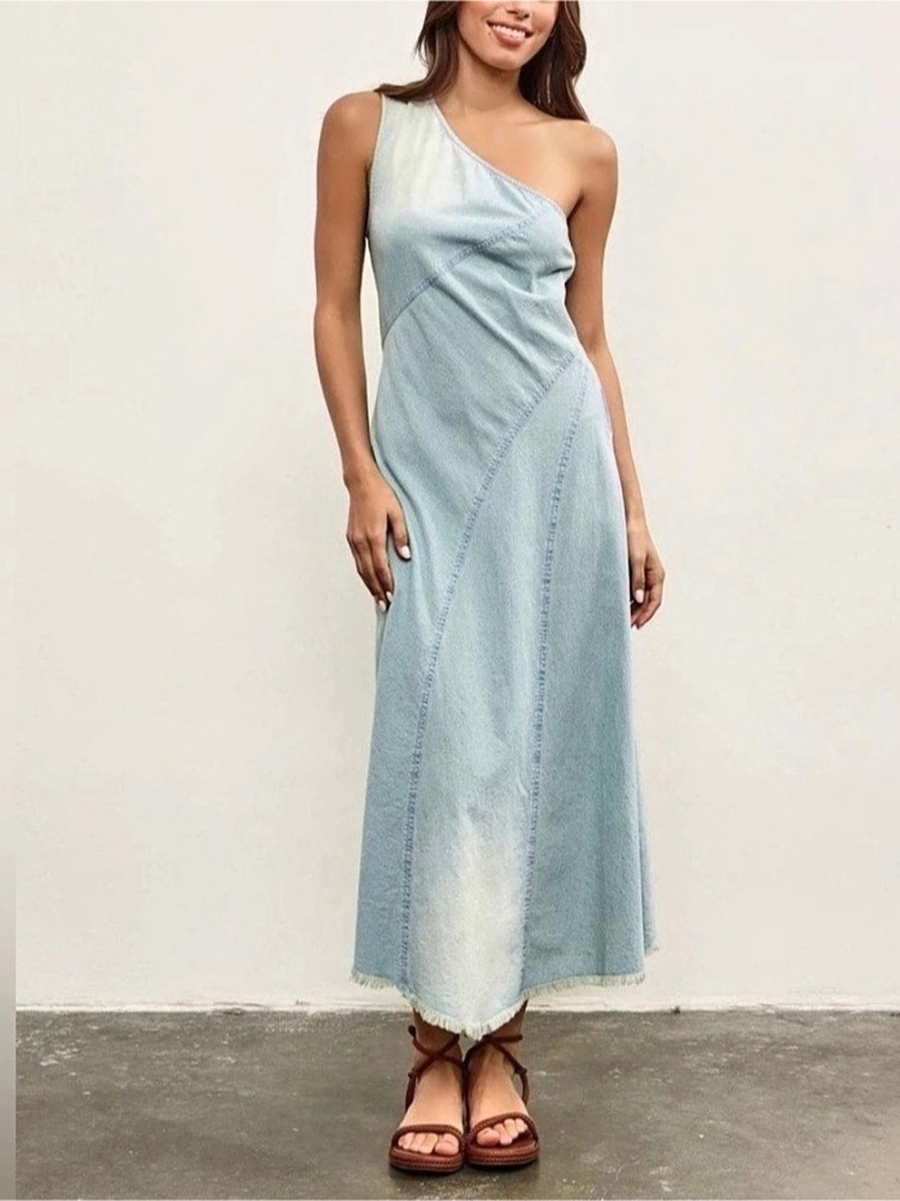 ZARA One-Shoulder Maxi Dress in Blue Size Small